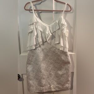 LOFT White and Silver Textured Mini Dress